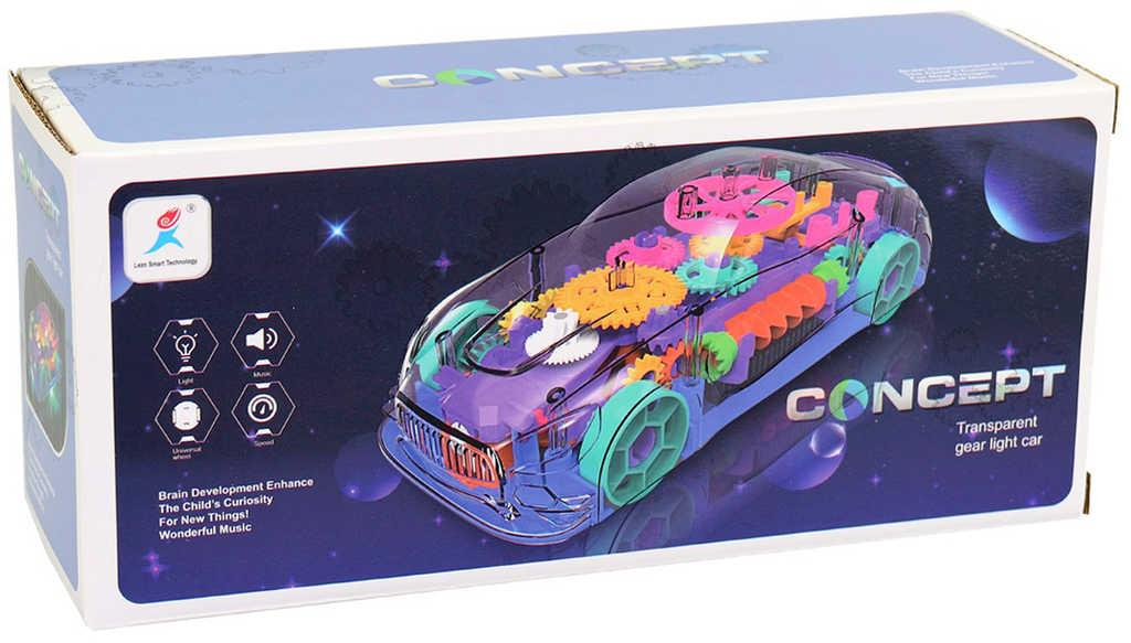 Auto průhledné s ozubenými kolečky narážecí na baterie s hudbou Světlo Zvuk
