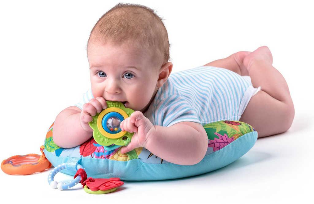 NINY PLYŠ Baby polohovací půlměsíc zvířátka s kousátky a chrastítky pro miminko