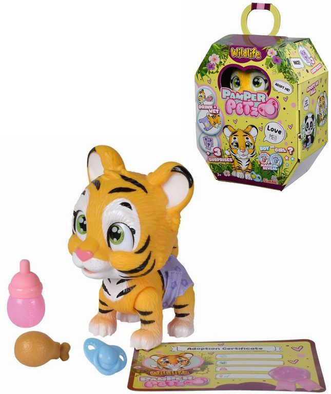SIMBA Tygřík Pamper Petz set zvířátko mláďátko s doplňky pije čůrá 3 překvapení