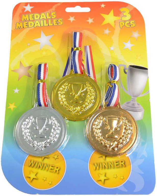 Medaile olympijské 12cm pro vítěze trikolora set 3ks na kartě plast
