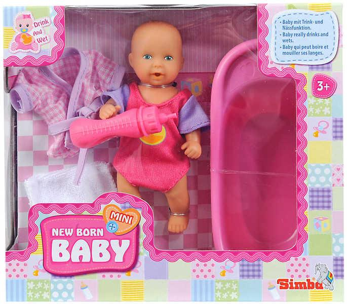 SIMBA Panenka 12cm miminko pije a čůrá toaletní set s doplňky