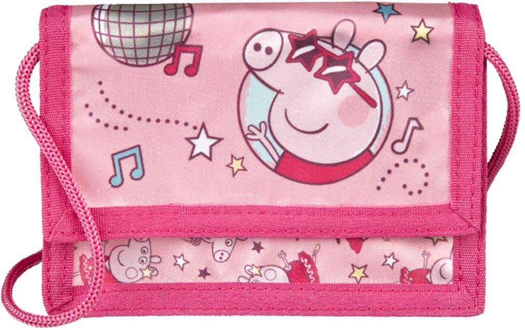 Dětská peněženka překlápěcí prasátko Peppa Pig na suchý zip se šňůrkou