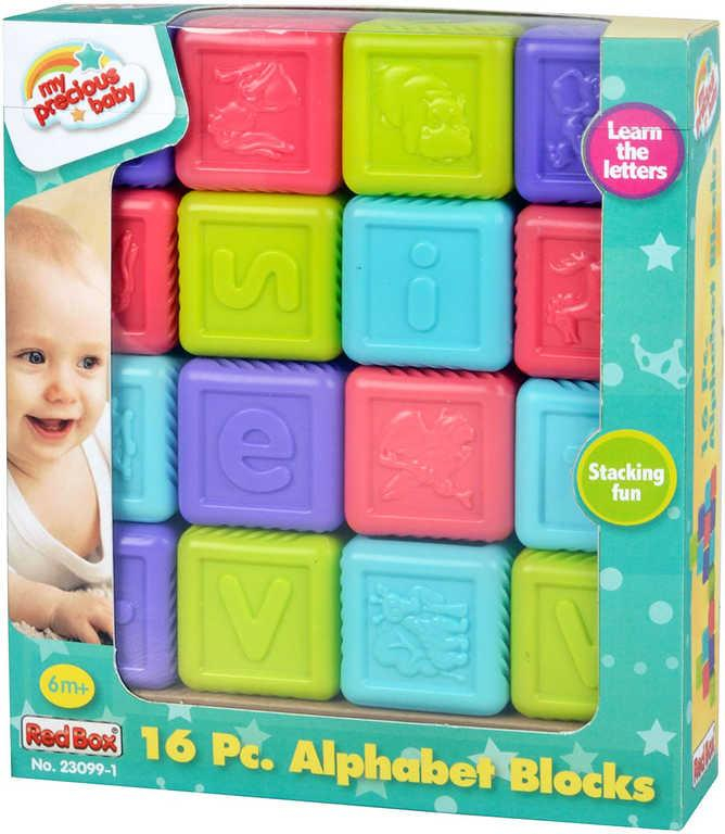 Baby soft kostky barevné s písmenky 5cm abeceda set 16ks plast pro miminko