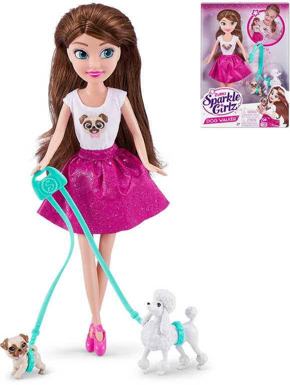 Sparkle Girlz herní set panenka 28cm se 2 pejsky na vodítku v krabici