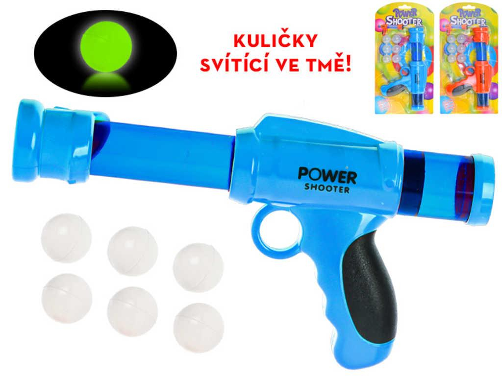 Pistole barevná 26cm set s 6 kuličkami svítícími ve tmě 2 barvy plast