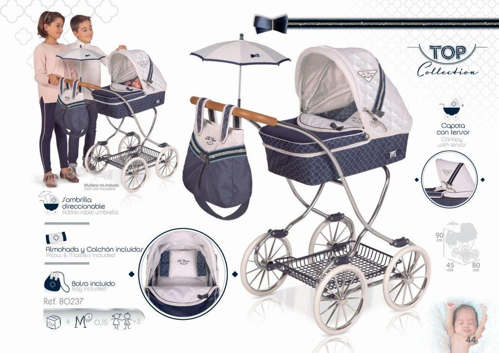 DeCuevas 80237 Kočárek pro panenky se slunečníkem a doplňky TOP Collection 2020 - 90 cm