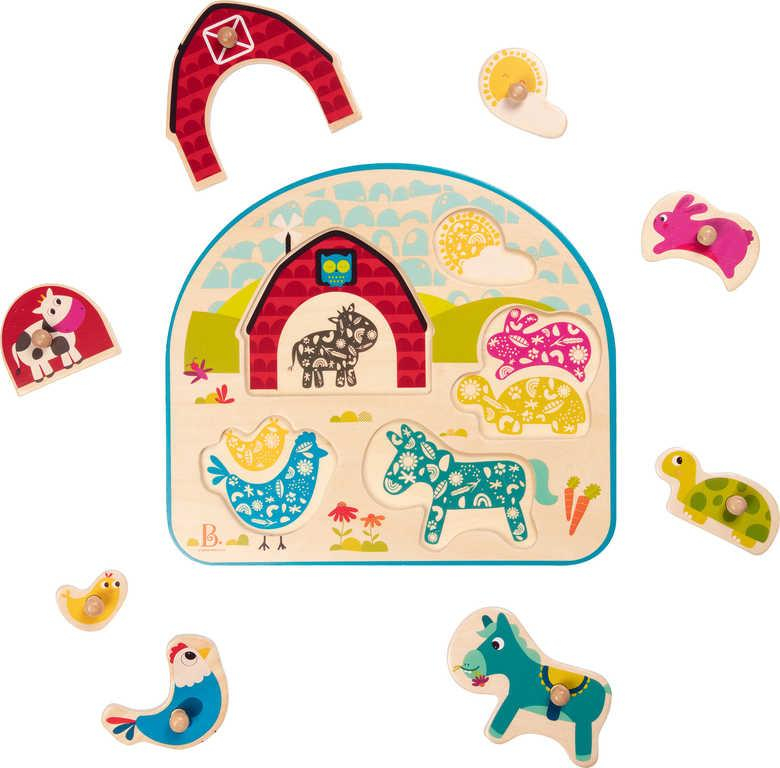 B-TOYS DŘEVO Baby puzzle farma vkládací na desce 8 dílků *DŘEVĚNÉ HRAČKY*