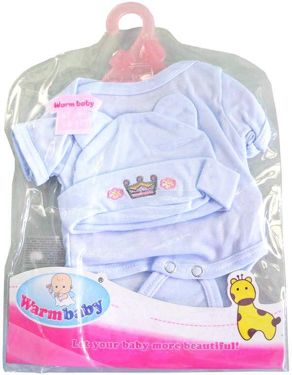 Oblečení pro panenky 42cm set modré body s čepičkou na ramínku v sáčku