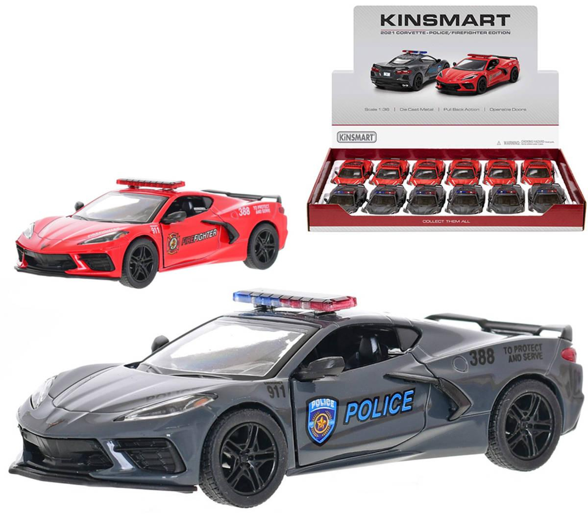 KINSMART Auto model 1:36 Corvette 2021 záchranné složky PB 13cm 2 barvy