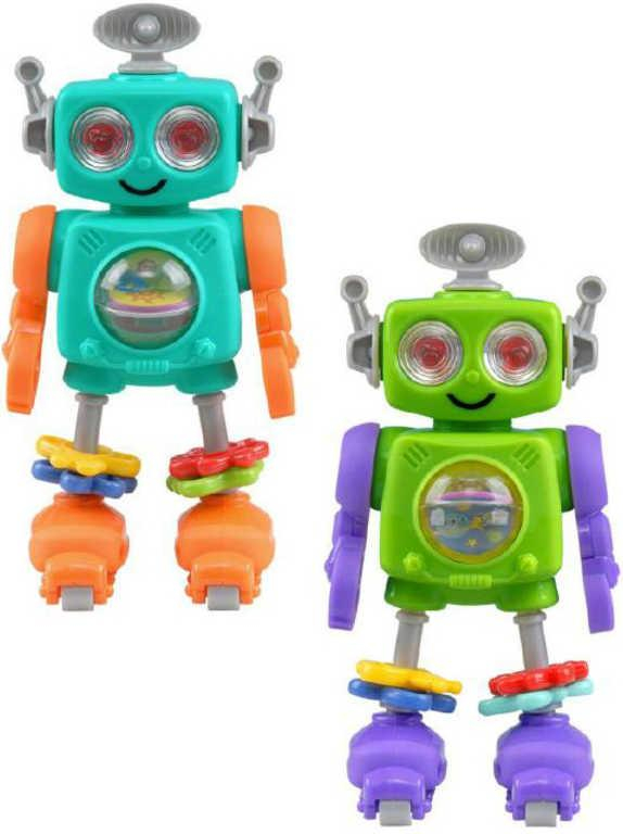 Baby chrastítko robot 20cm na kolečkách 2 barvy plast pro miminko