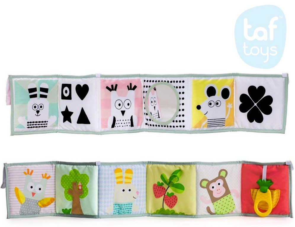 TAF TOYS Baby knížka textilní 3v1 rozkládací oboustranná 15x82cm pro miminko