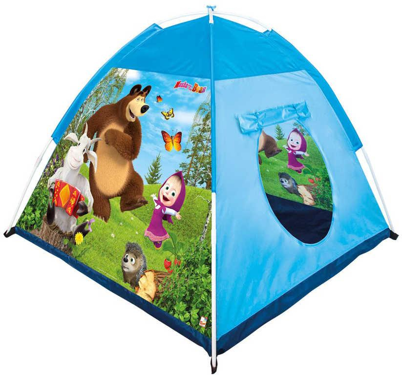 BINO Stan dětský Máša a medvěd 112x94x112cm kopule modrý s okýnkem