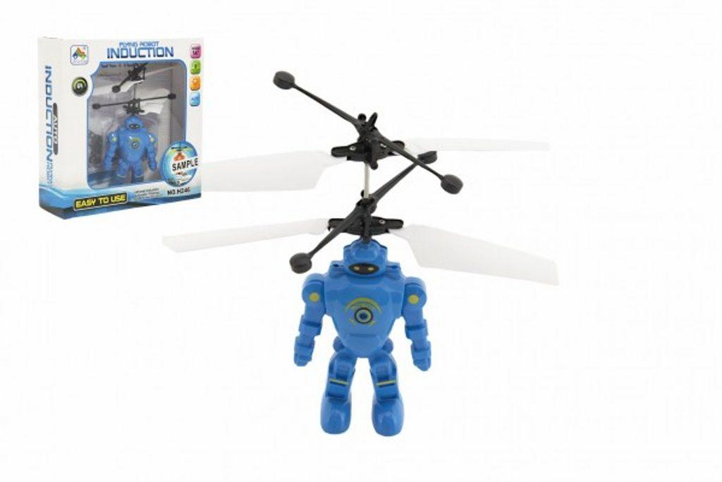 Robot/Vrtulník 15cm reagující na pohyb ruky s USB nabíjecím kabelem se světlem v krabičce 17x18x6cm