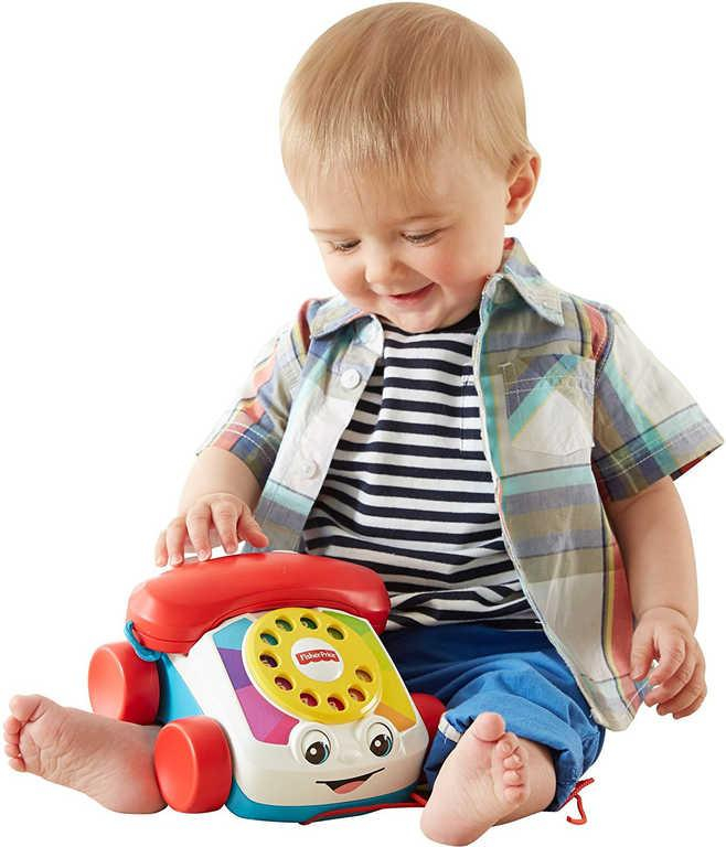 FISHER PRICE Telefon baby klasický tahací s obličejem pohyblivé oči pro miminko
