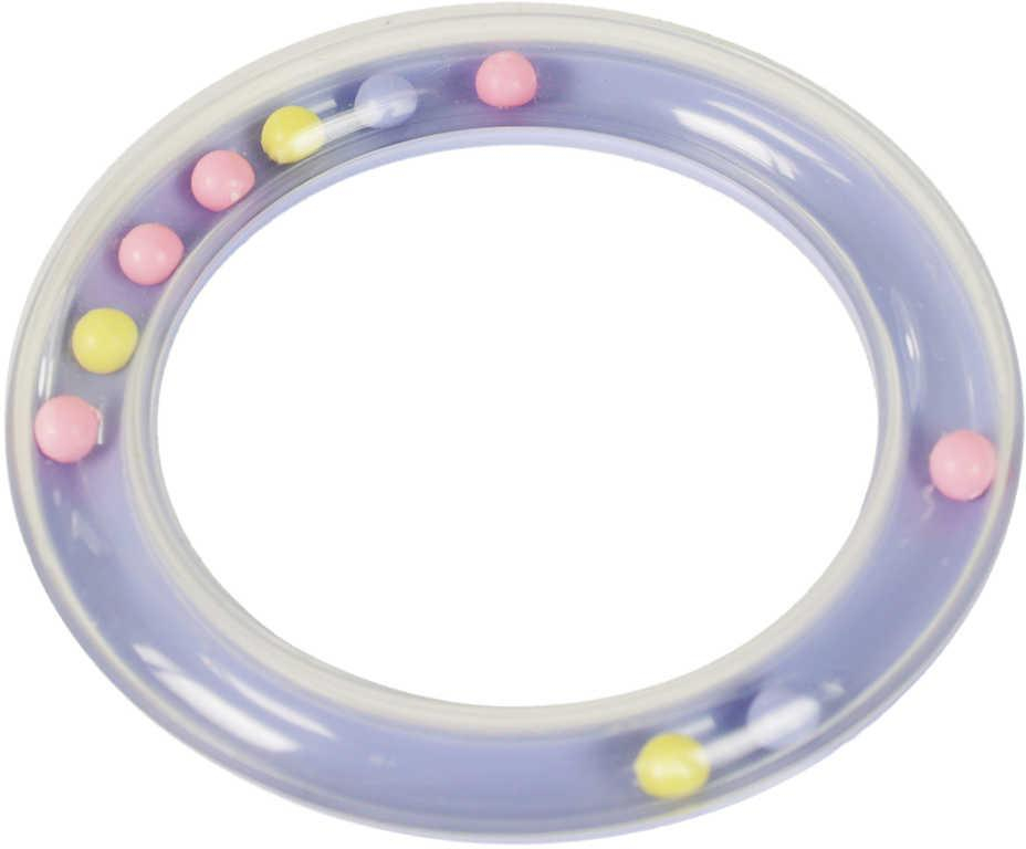 Chrastítko baby kruh 9cm transparentní s kuličkami set 2ks pro miminko