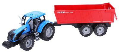 Traktor na setrvačník set s vlečkou 42cm v krabici plast