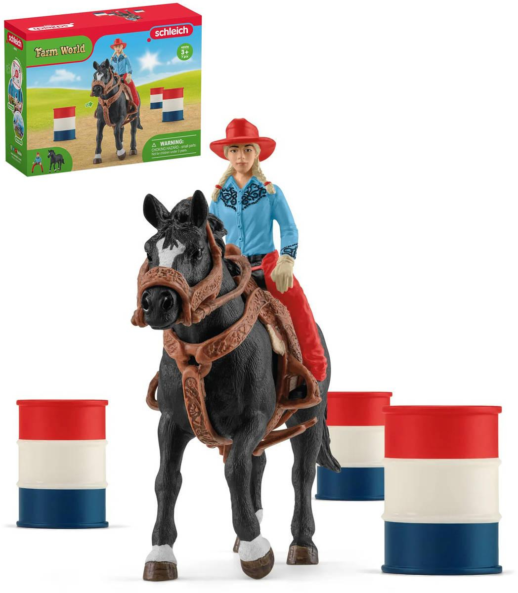 SCHLEICH Kovbojský závod kolem barelů set figurka s koněm a doplňky plast