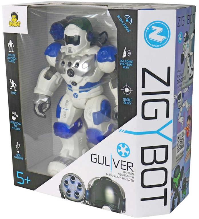 Zigybot Guliver 32cm interaktivní policejní robot funkční kanon na baterie Světlo Zvuk