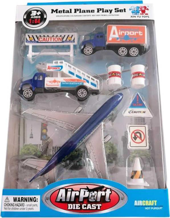 MAC TOYS Letiště herní set 2 vozidla s letadlem a doplňky kov
