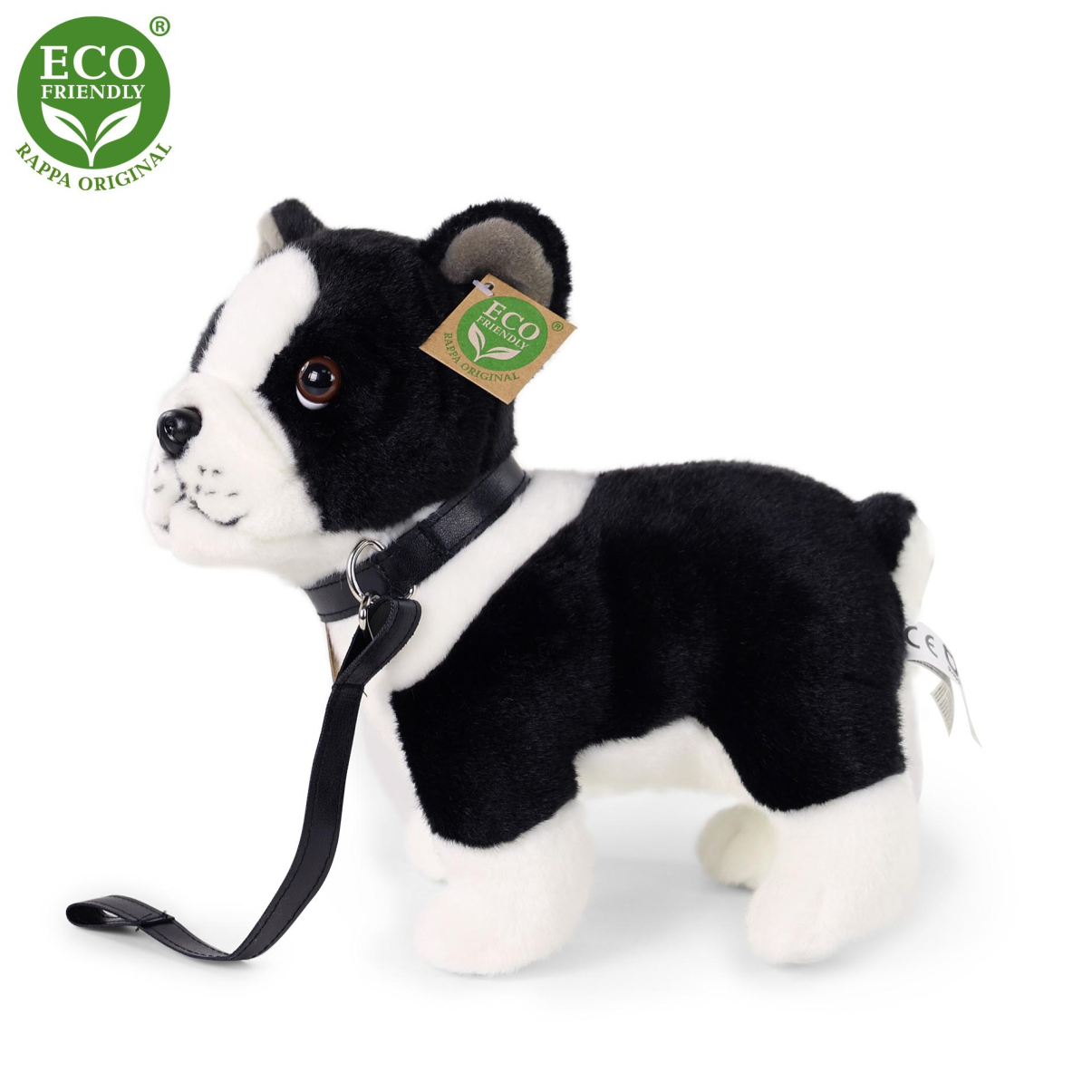 Plyšový pes Bostonský teriér s vodítkem stojící 23 cm ECO-FRIENDLY