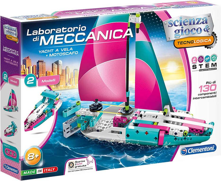 CLEMENTONI Mechanická laboratoř Jachta a člun 130 dílků 2v1 STAVEBNICE