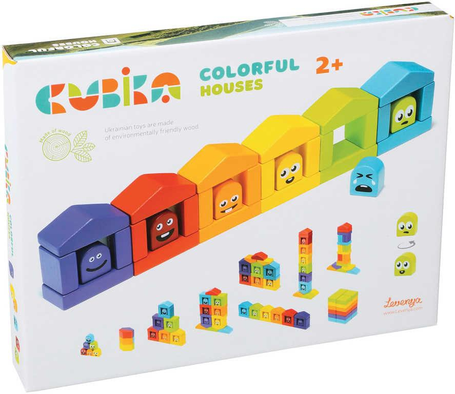 CUBIKA DŘEVO Baby stavebnice Domečky barevné set 30 dílků pro miminko