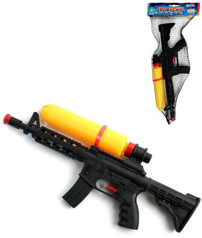 Pistole vodní černá 33cm se zásobníkem na vodu samopal v síťce