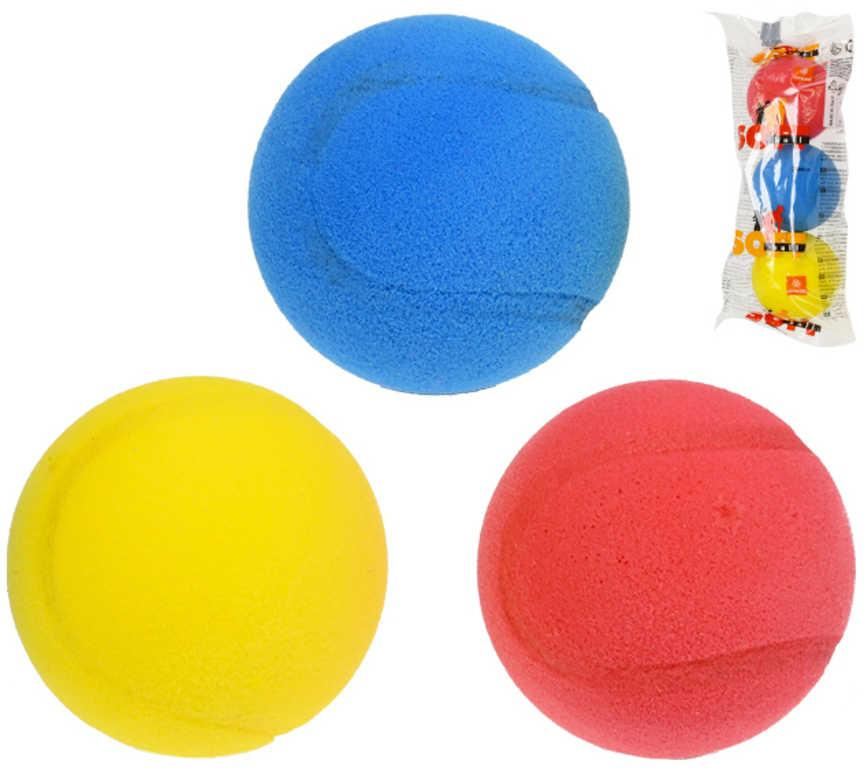 Míček pěnový barevný měkký molitanovaný set 3ks na soft tenis v sáčku