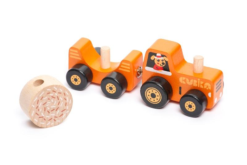 CUBIKA Traktor s vlekem - dřevěná skládačka s magnetem 3 díly