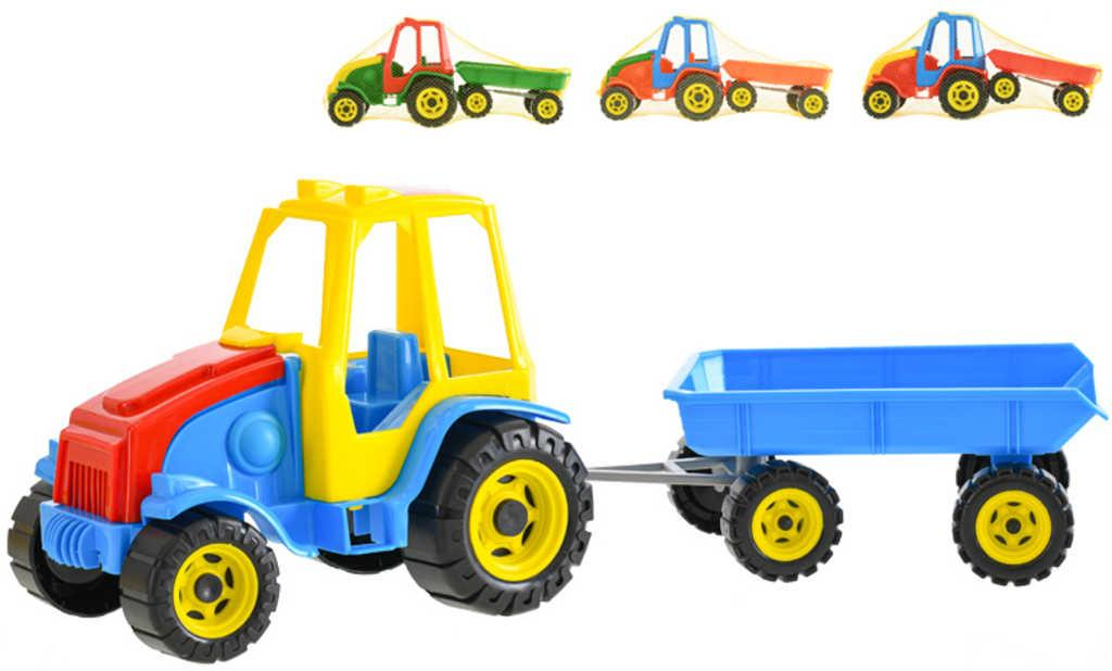 Traktor barevný s vlekem Titan 41cm na písek plast 4 barvy