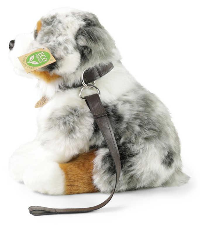 PLYŠ Pes Australský ovčák 27cm sedící vodítko Eco-Friendly *PLYŠOVÉ HRAČKY*
