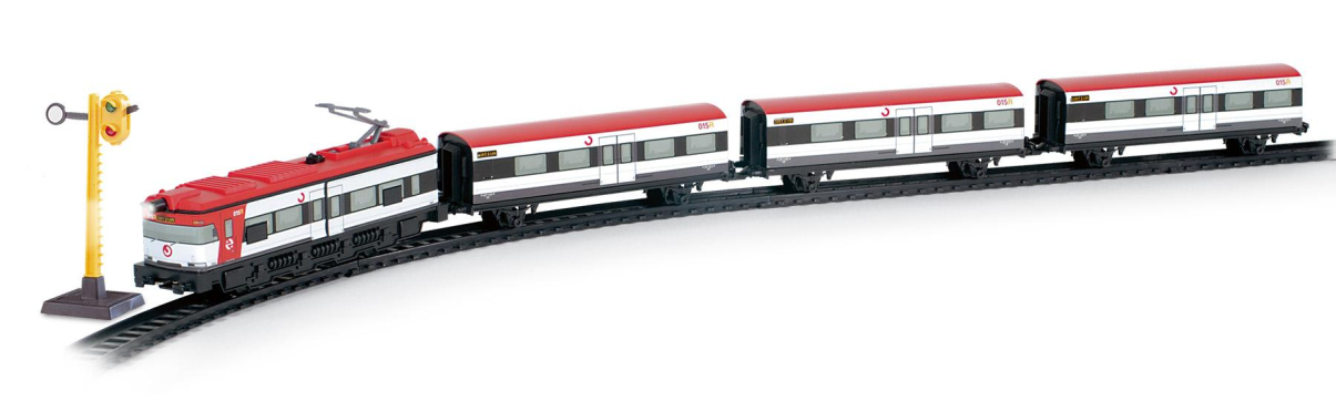 Pequetren 403 Příměstský vlak Renfe se stanicí, semaforem a nájezdem