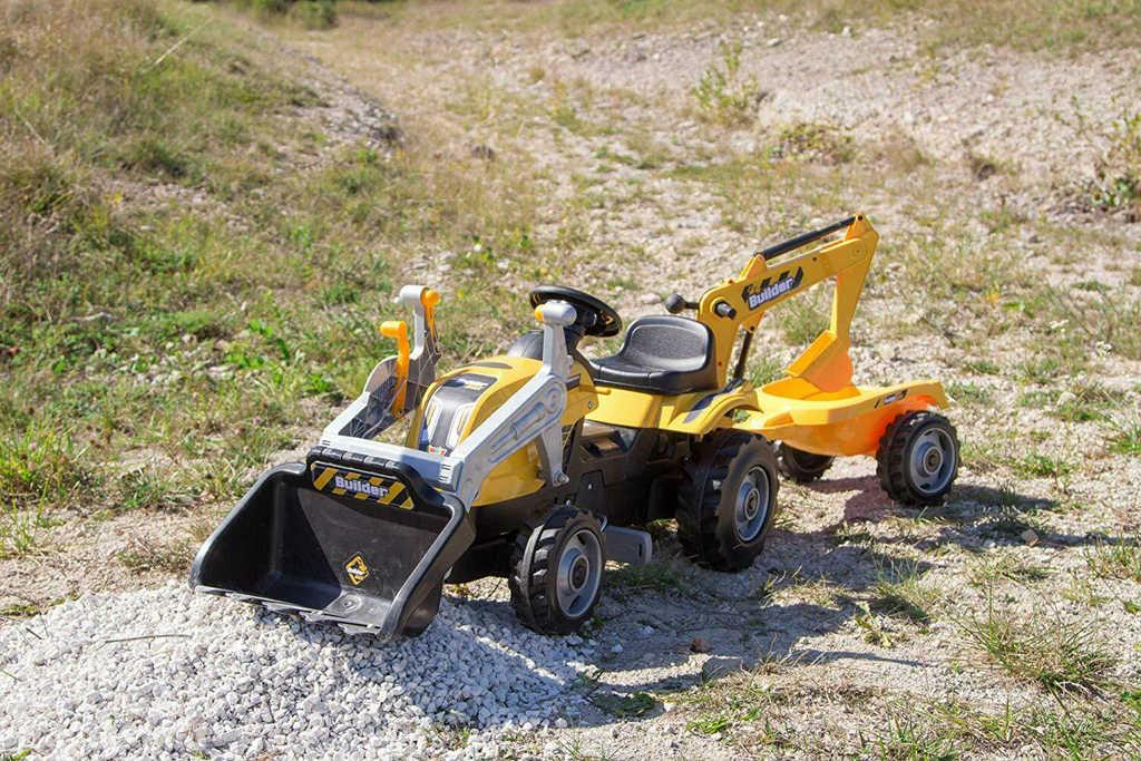 SMOBY Traktor dětský šlapací Builder Max s bagrem 2 lžíce žlutý s klaksonem plast