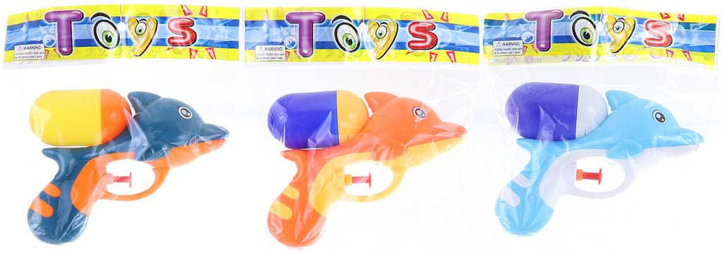 Pistolka vodní delfín 14cm se zásobníkem na vodu 4 barvy plast v sáčku