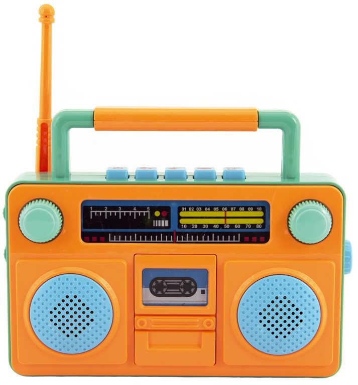 Rádio barevné 15cm dětský retro kazeťák na baterie Světlo Zvuk 3 barvy plast