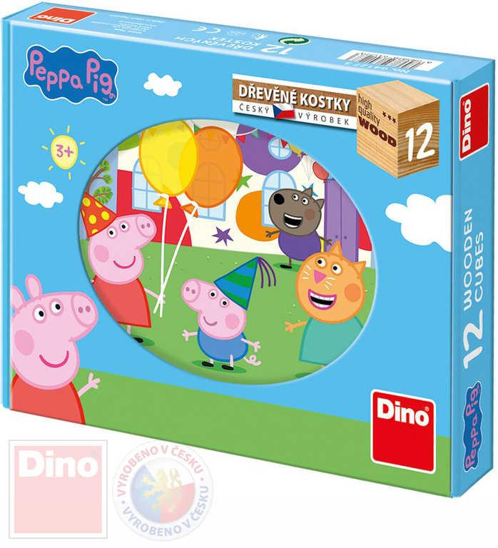 DINO DŘEVO Kostky obrázkové Peppa Pig set 12ks kubus *DŘEVĚNÉ HRAČKY*