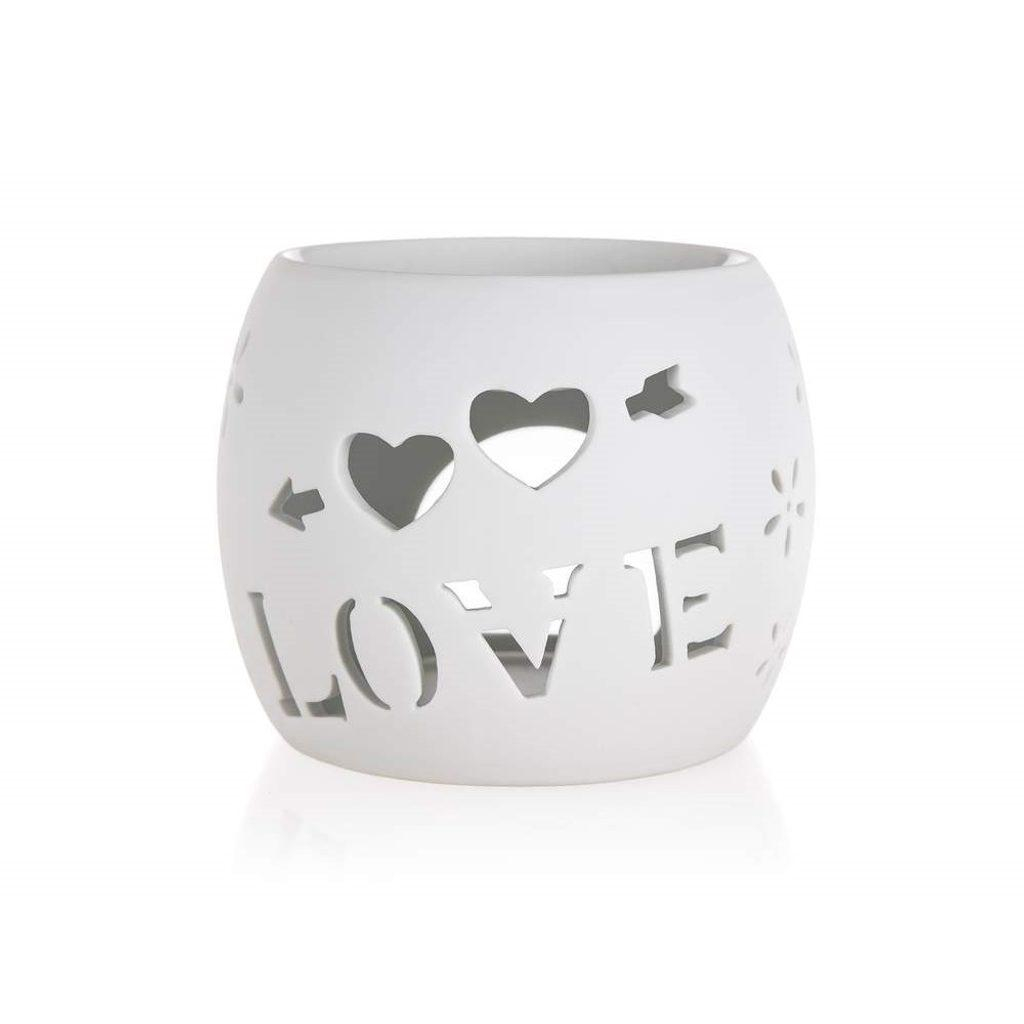 Aroma lampa porcelánová 10,5 x 10,5 cm, Love, bílá