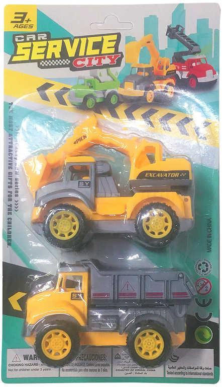 Auto stavební stroj set 2ks žluto-šedé 2 barvy plast na kartě