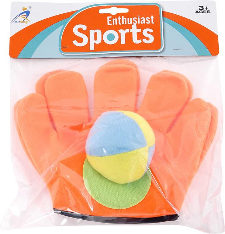 Hra Catch ball oranžová rukavice chytací set 2ks se soft míčkem v sáčku