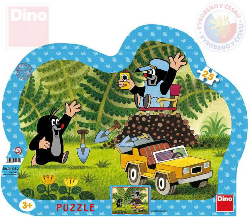 DINO Puzzle obrysové Krtek (Krteček) se žlutým autem 31x23cm skládačka 25 dílků