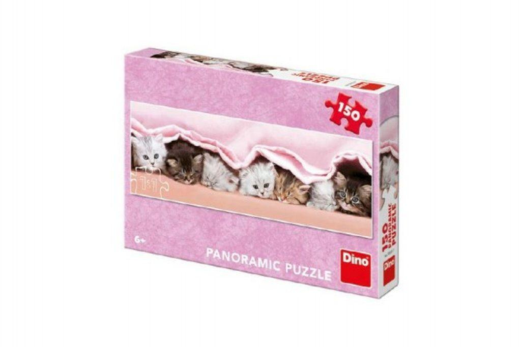 Puzzle koťátka pod dekou panoramic 66x23cm 150 dílků v krabici 27x19x4cm