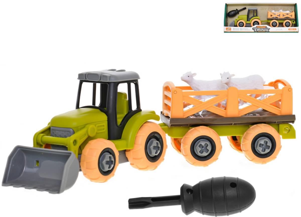 Traktor s vlečkou montážní šroubovací set s nástrojem a ovečkami volný chod