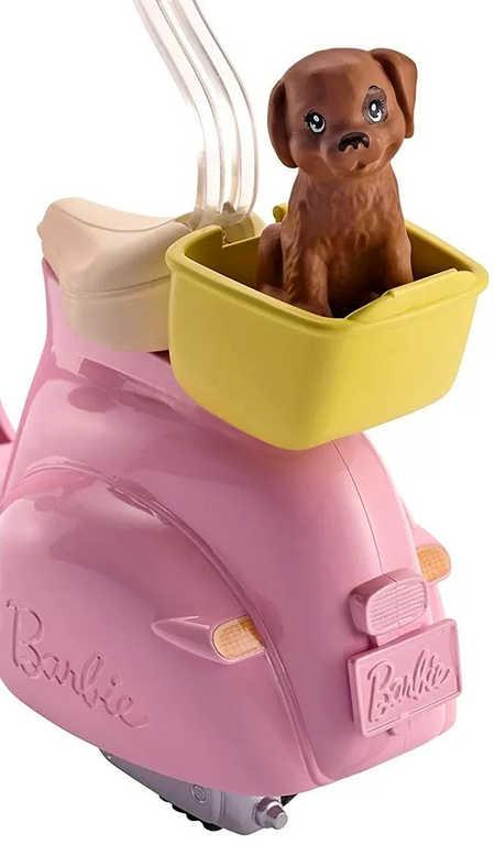 MATTEL BRB Skútr pro panenku Barbie set s helmou a pejsem v krabici