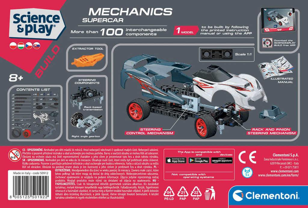 CLEMENTONI Mechanická laboratoř Závodní auto Supercar 100 dílků STAVEBNICE