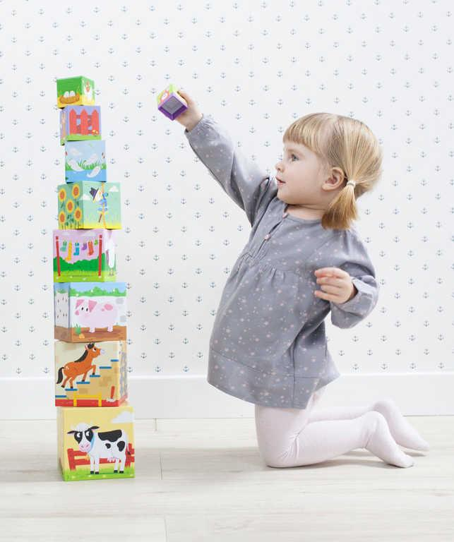 TREFL Baby kostky kartonové Na farmě kubus stohovací ilustrovaný pro miminko