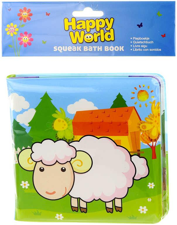 Baby knížečka koupací 16x15cm zvířátka Happy World do vody plast pro miminko
