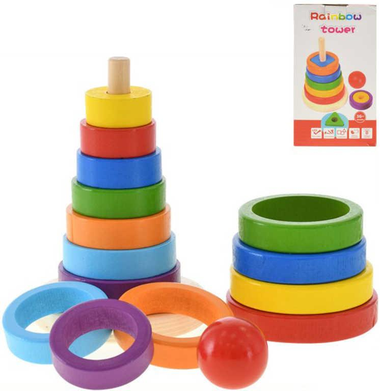 DŘEVO Baby pyramida navlékací kroužky set 14ks na tyči *DŘEVĚNÉ HRAČKY*