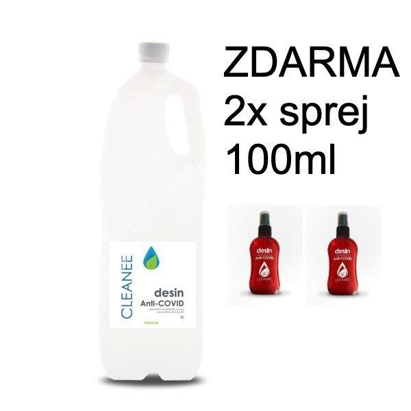Dezinfekce na ruce CLEANEE- 1 litr - CERTIFIKOVÁNO + 2x lahvička s rozprašovačem