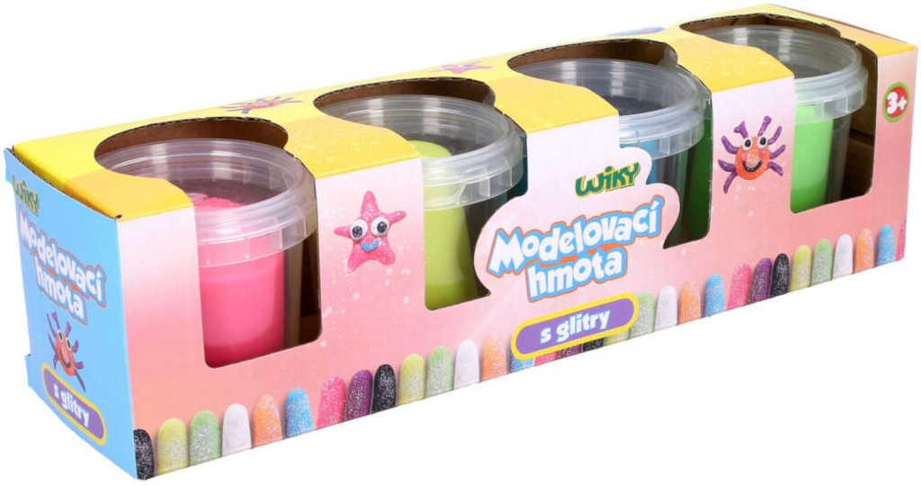 Modelína se třpytkami kreativní set 4 barvy 4x 100g v kelímku