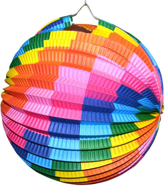 Lampión koule rainbow 25cm na žárovku i svíčku kulatý duhový krčený papír